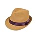 Classic Tan Fedora Straw Hat, Dark Purple Band