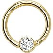 Solid 14KT Yellow Gold Clear 4mm Bezel-Set Cubic Zirconia Captive Ring