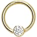 Solid 14KT Yellow Gold Clear 4mm Bezel-Set Cubic Zirconia Captive Ring