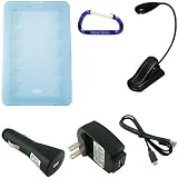 Super Bundle for the Barnes and Nobles Nook eReader: Silicone Skin Gel Case (Blue), eBook LED Bright Light, USB Data Sync Cable, USB Car Charger, USB Wall Home/Travel Charger, and Free Carabiner Key Chain