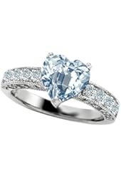 Star K 8mm Heart Shape Simulated Aquamarine Ring