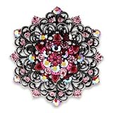 Antique Silver White Metal with Multi-Color Swarovski Crystal Brooch, Weight: 25.60gm - Flower