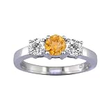 1 4 Ct. Three-Stone Yellow Citrine Gemstone and White Diamond Engagement Ring Bridal Style Round...