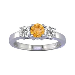 Click here to buy 1 4 Ct. Three-Stone Yellow Citrine Gemstone and White Diamond Engagement Ring Bridal Style Round....