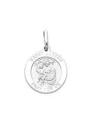 14K White Gold Religious Saint Joseph Medal Charm Pendant