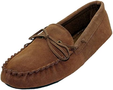 Men's Moccasins Rubber Sole, Cushioned Slightly House Slippers - Available In: BLACK / BROWN / BEIGE (13, Brown)