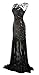 gastbypty Women's 1920s Black Sequin Gatsby Maxi Long Evening Prom Dress