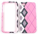 Apple iPhone 4 Black and White Plaid on Pink Hard Case,Cover,Faceplate,Snap ....