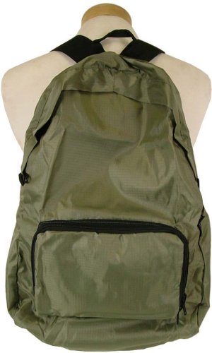 Collapsible foldable khaki nylon Backpack ~ Great for travel  camping  hiking and more ~ German mini maxi rucksack
