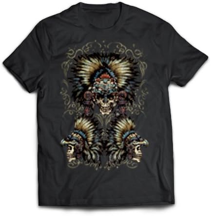Phantasmic Arts Men's Native American Aztec Skulls Design Premium Crew Neck Tee T-Shirt (XL, Black)