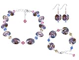 Lamp Work Glass Beads & Crystal Sterling Silver Bracelet Earrings 16 18 20 22 24 Necklace Jewelry Set