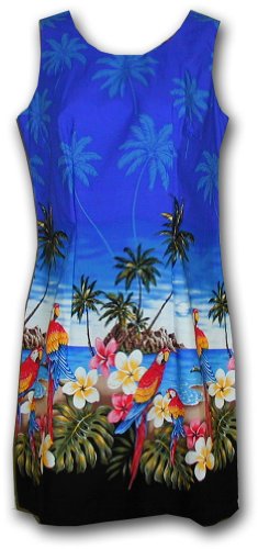 Pacific Legend Women's Parrot Island Bottom Border Hawaiian Aloha Poplin Dress