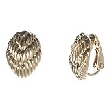 18kt Gold over Sterling Silver Leaf Shape with Stacked Rows Textured Clip On Earrings