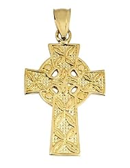 14k Yellow Gold Ancient Inspired Charm Celtic Cross Pendant