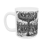 Indians in a Tree Hurling Projectiles at the Spanish (engraving) (b/w photo) by Theodore de Bry - Mug - Standard Size