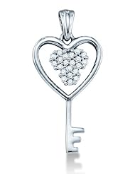 10K White Gold Key Channel Set Round Diamond Pendant - (.07 cttw)