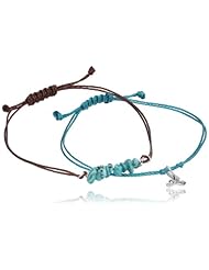 Sterling Silver Adjustable String Blue String, Green Malachite Chips, Green String with Double Charm Bracelet Set