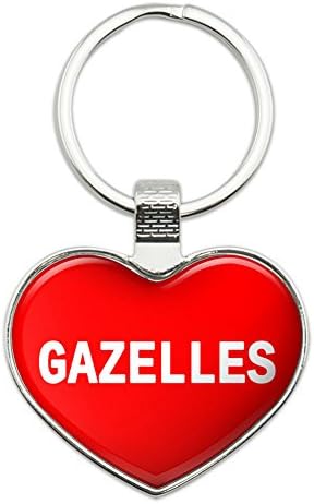 Metal Keychain Key Chain Ring I Love Heart Animals E-J - Gazelles