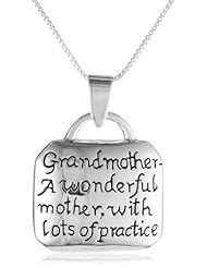 Sterling Silver "Grandmother A Wonderful Mother with Lots of Practice" Square Pendant Necklace, 18"
