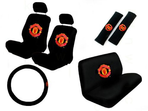 11PC Manchester United Low Back Seat Covers Bench Seat Cover Shoulder Pads Steering Wheel Cover Head Rest Covers Combo Kit