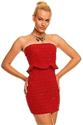 Sexy Glittering  Peplum Sequined Polyester Bandeau Neck Mini Dress  With Ruffles