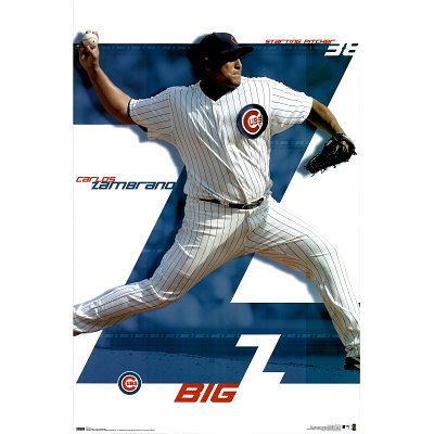 Professionally Framed Chicago Cubs (Carlos Zambrano) Sports Poster Print - 24x36 with RichAndFramous Black Wood Frame
