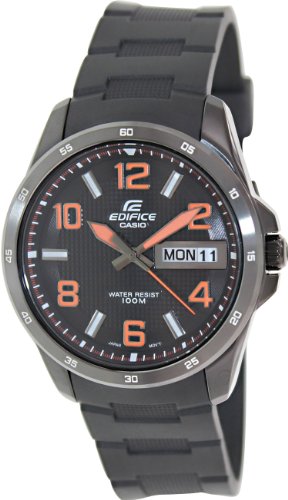 Casio Men's Edifice Black Rubber Black Dial Orange Hands