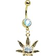 Gold Plated Aurora Jeweled Baby Pot Leaf Belly Ring