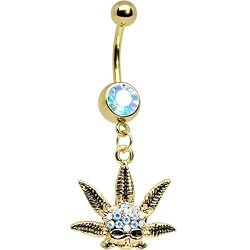 Gold Plated Aurora Jeweled Baby Pot Leaf Belly Ring