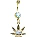 Gold Plated Aurora Jeweled Baby Pot Leaf Belly Ring