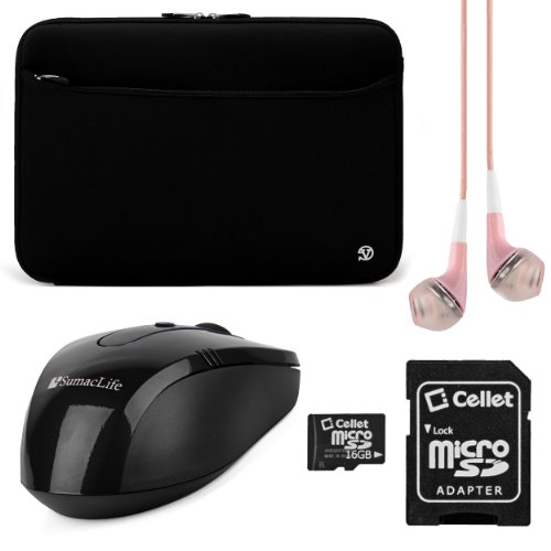 VG Neoprene Sleeve Cover (Black) Dell Latitude / Inspiron 14 / 14R / 14Z / XPS 14 Ultrabook / Alienware 14" Laptop + Pink VanGoddy Headphones + Black SumacLife USB Mouse + 16GB Memory Card