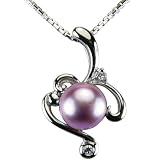Vine Spiral Lavender Cultured Pearl Cubic Zirconia Platinum Overlay CAREFREE Sterling Silver Pendant Necklace