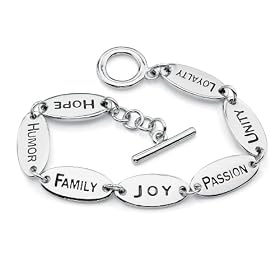 Silvertone Metal/Enamel Inspirational Double-Sided Message Bracelet