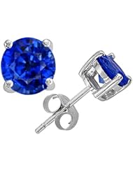 Tommaso Design (tm) 7mm Round Created Sapphire Earring Studs