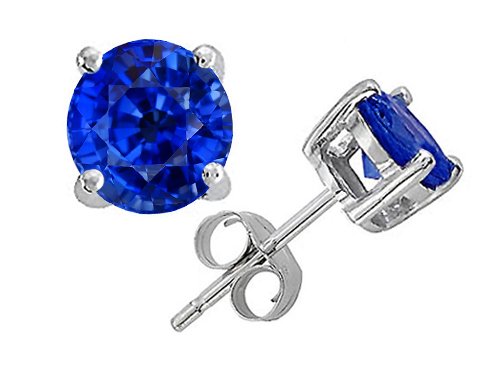 3.00 cttw 14k Gold 7mm Genuine Round Created Sapphire Earring Stud in 14k White Gold