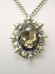 Large Sparkly Crystal Stone Rocker Pendant with Metal Spikes Unisex as worn by Adam Lambert on American Idol