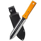 Tomita Japanese Hori Hori Garden Landscaping Digging Tool With 7-inch Stainless Steel Blade & Sheath, Orange Rubberized Coated Hardwood Handle