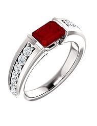 Platinum 7.00x5.00mm Emerald Cut Chatham Created Ruby and Diamond Ring -- LIFETIME WARRANTY