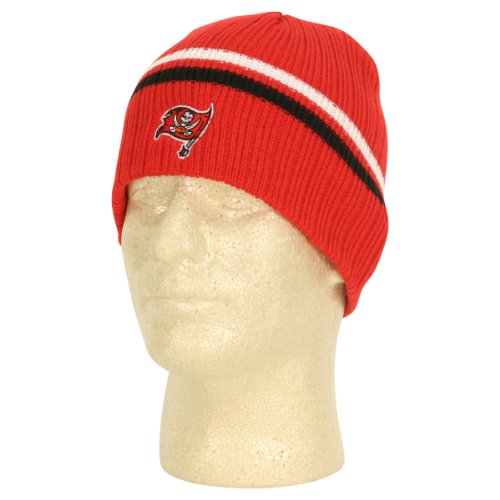 NFL 2-Stripe Ribbed Knit Winter Hat / Beanie - Tampa Bay Buccaneers