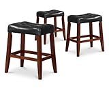 3 24" Black Seat Kitchen Counter Cherry Finish Saddle Back Dining Bar Stool ....