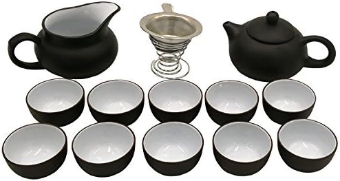 Artpot Famous Chinese Yi Xing Purple Clay Gongfu Tea Set Chinese Zisha Tea Pot Gaiwan Gongfu Ceremony Kongfu Tea Cups Teapot Gift Set (Set of 14)white