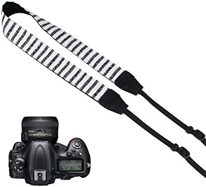 Pleter Black Diagonal Lines Strip Pattern Cotton Canvas Fabric Neck Shoulder Strap Camera Strap for DSLR, SLR, and Digital Camera, for Nikon, Canon, Samsung ETC 0743