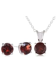 Sterling Silver 6mm Round Gemstone Stud Earrings and Pendant Necklace Jewelry Set