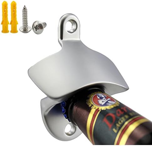Hems Wall Mount Bottle Opener Vintage with Strong Mounted Stainless Steel Screws and All the Hardware for Bar Patio Kitchen Party Beer Wine Soda Decap (Silver)