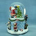 SANTA DECORATING A TREE WATERGLOBE - 100MM RESIN SNOWMAN WATERGLOBE WITH SANTA DECORATING A TREE