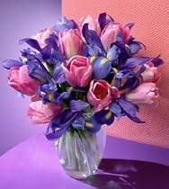 Iris and Pink Tulip Bouquet