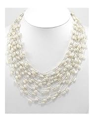 White (Natural) Japanese silk cord Fresh Water Pearl Necklace In Zinc