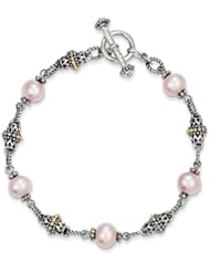 SS 14K Gold 9-10mm Freshwater Cult. Pink Pearl 7.5in Vintage Bracelet