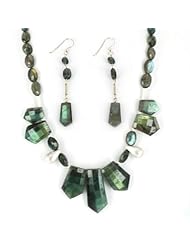 Hand Cut Labradorite Necklace and Earrings Set with Sterling Silver Beads - Set weights 200 carats