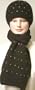 Knitted Black Color Acrylic Sixty Five By Eight Inches Scarf Hat Set with Sparkling Rhinestones
